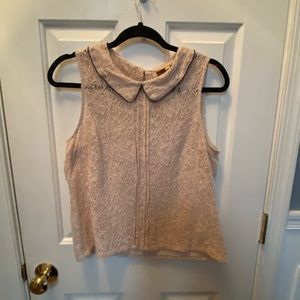 PRINCESS VERA WANG pink lace sleeveless top with black beads around the collar